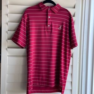Footjoy Mens golf shirt with U. of Alabama scripted A in performance fabric